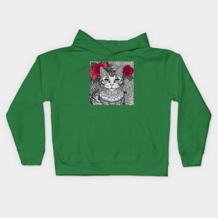 A sketch of cat with intricate details Kids Hoodie